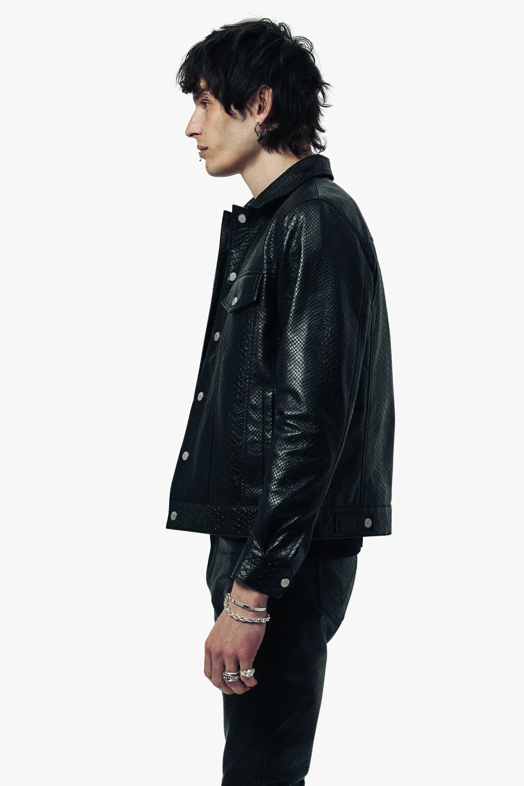 Croc Leather Trucker Jacket