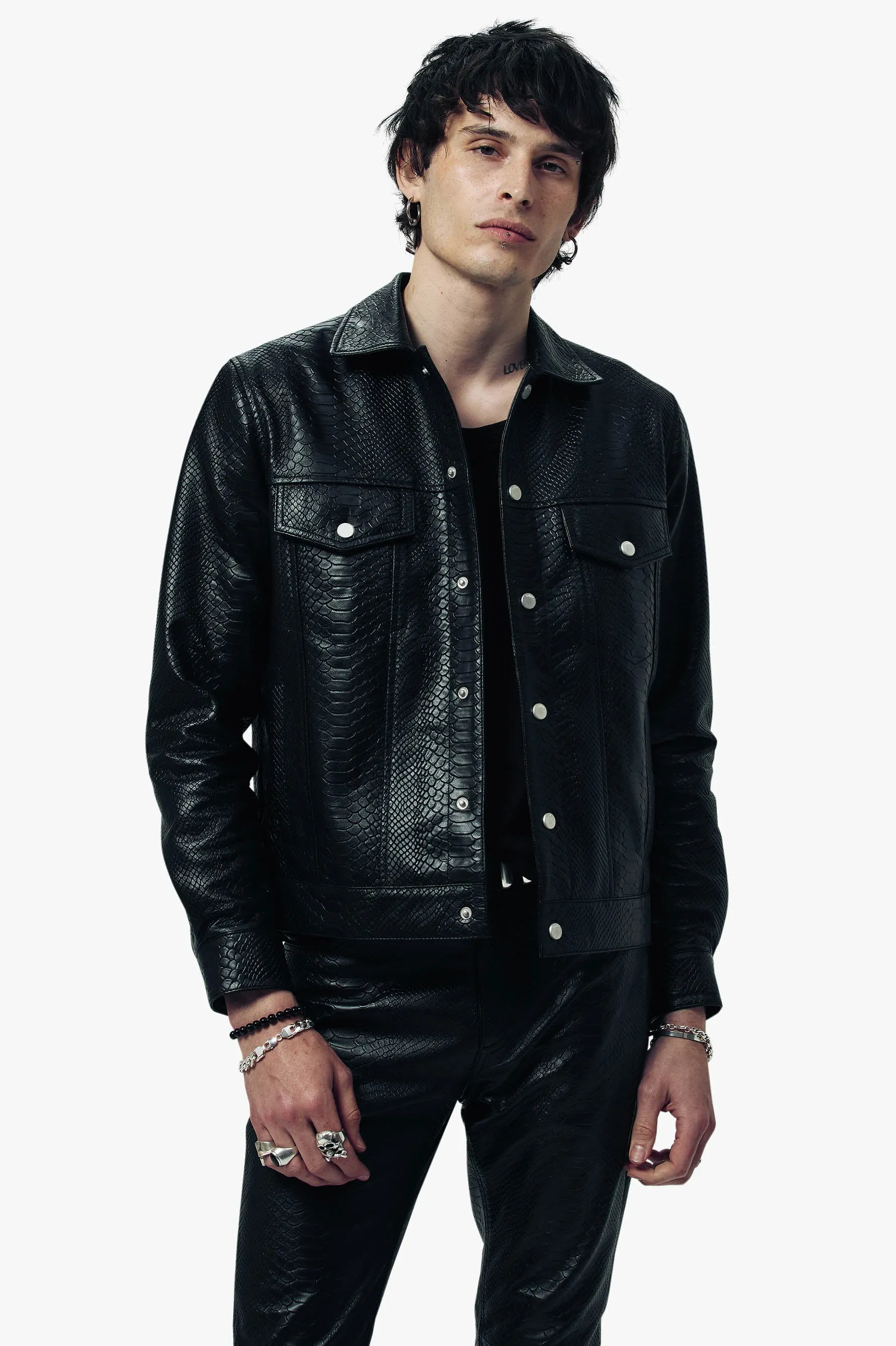 Croc Leather Trucker Jacket