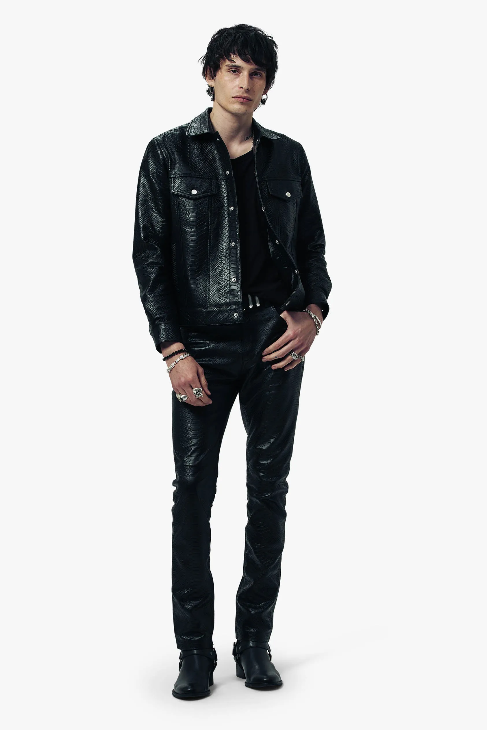 Croc Leather Trucker Jacket