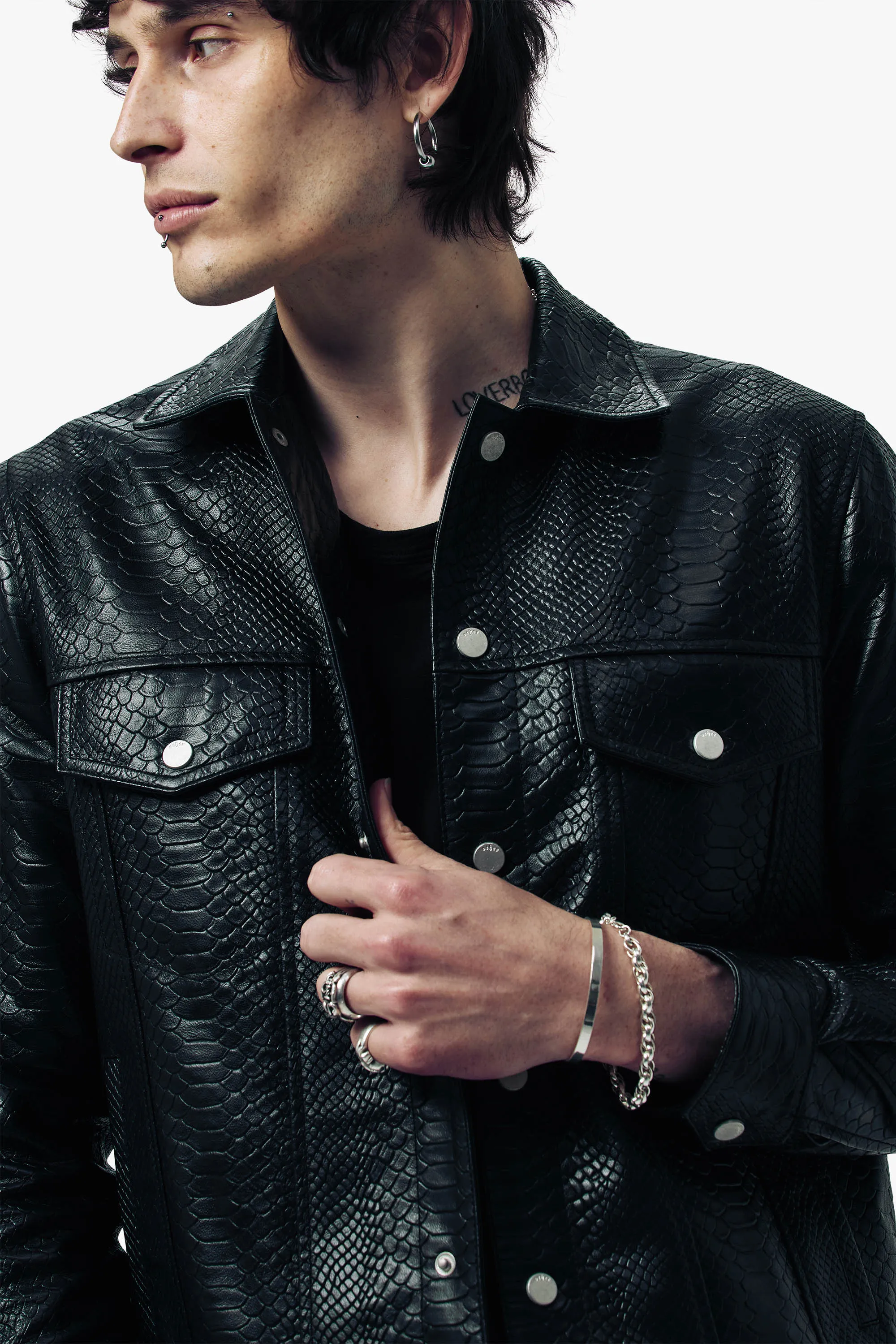 Croc Leather Trucker Jacket