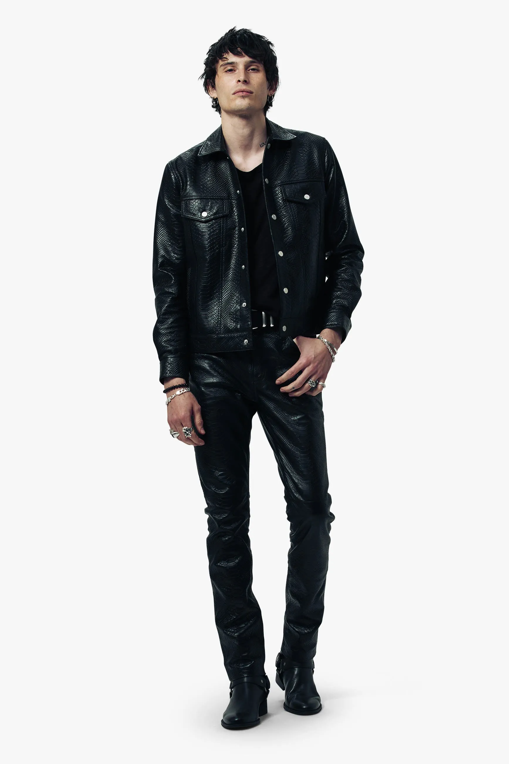 Croc Leather Trucker Jacket