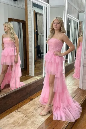 Cute Strapless Tie High Low Homecoming Dresses