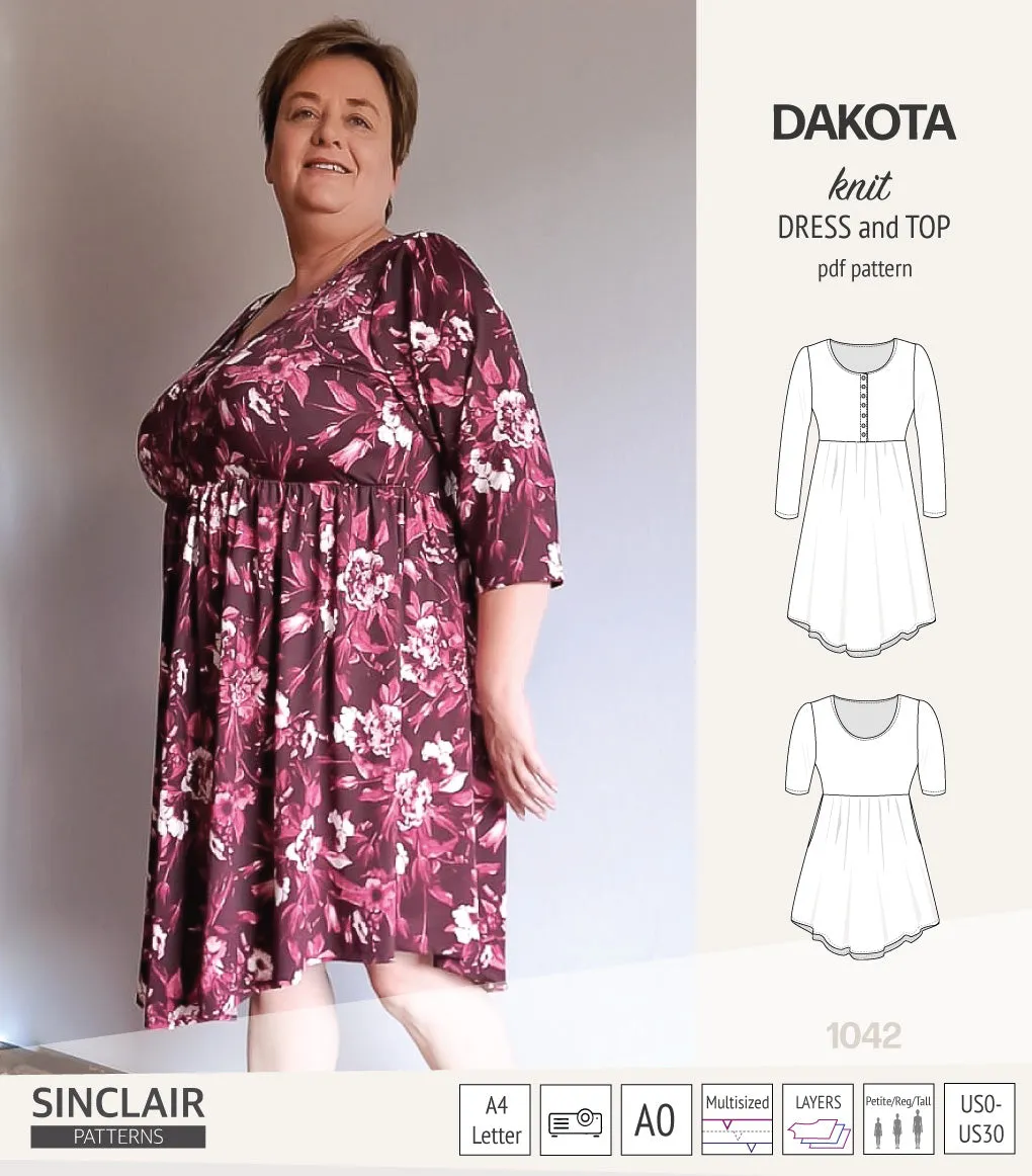 Dakota knit tunic or dress with a peplum and a placket (PDF) (2025 Update)