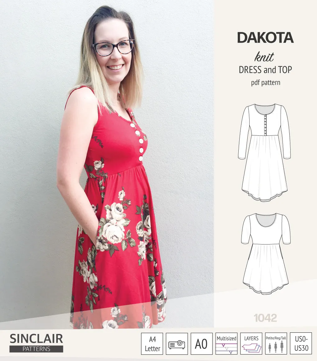 Dakota knit tunic or dress with a peplum and a placket (PDF) (2025 Update)