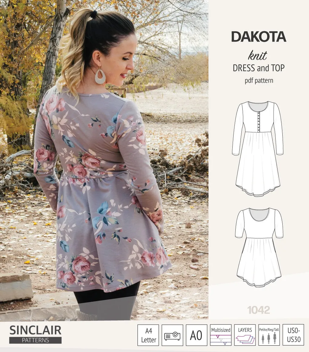 Dakota knit tunic or dress with a peplum and a placket (PDF) (2025 Update)