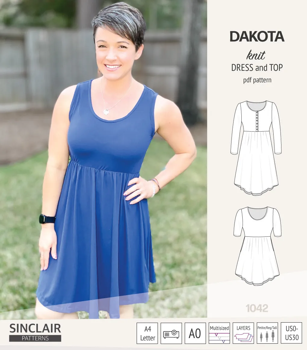 Dakota knit tunic or dress with a peplum and a placket (PDF) (2025 Update)