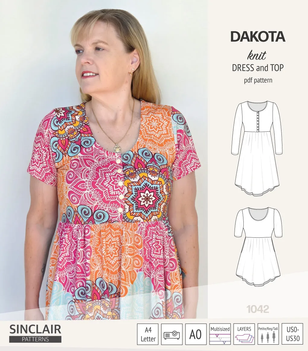 Dakota knit tunic or dress with a peplum and a placket (PDF) (2025 Update)