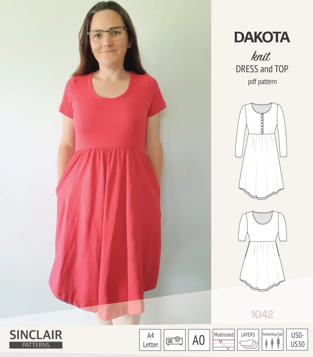 Dakota knit tunic or dress with a peplum and a placket (PDF) (2025 Update)