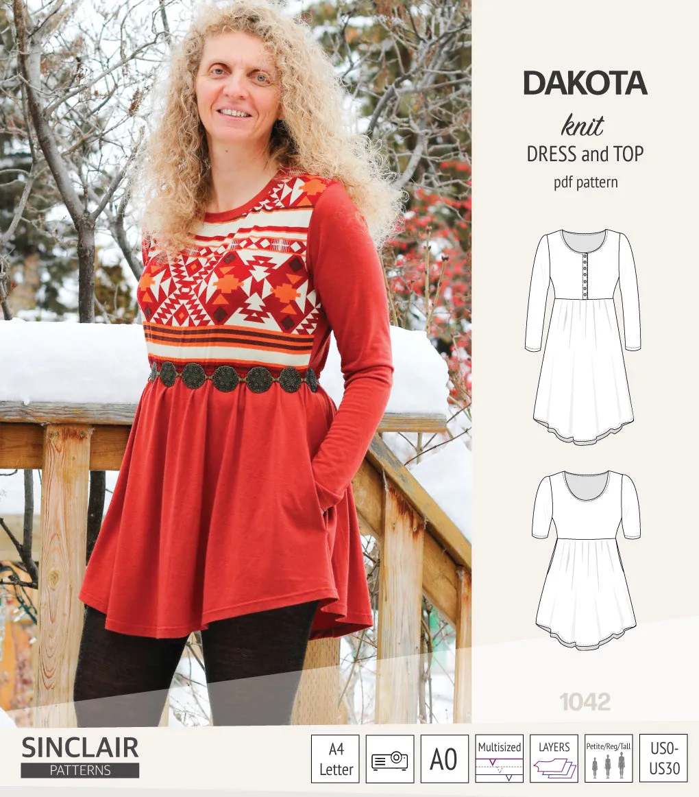 Dakota knit tunic or dress with a peplum and a placket (PDF) (2025 Update)