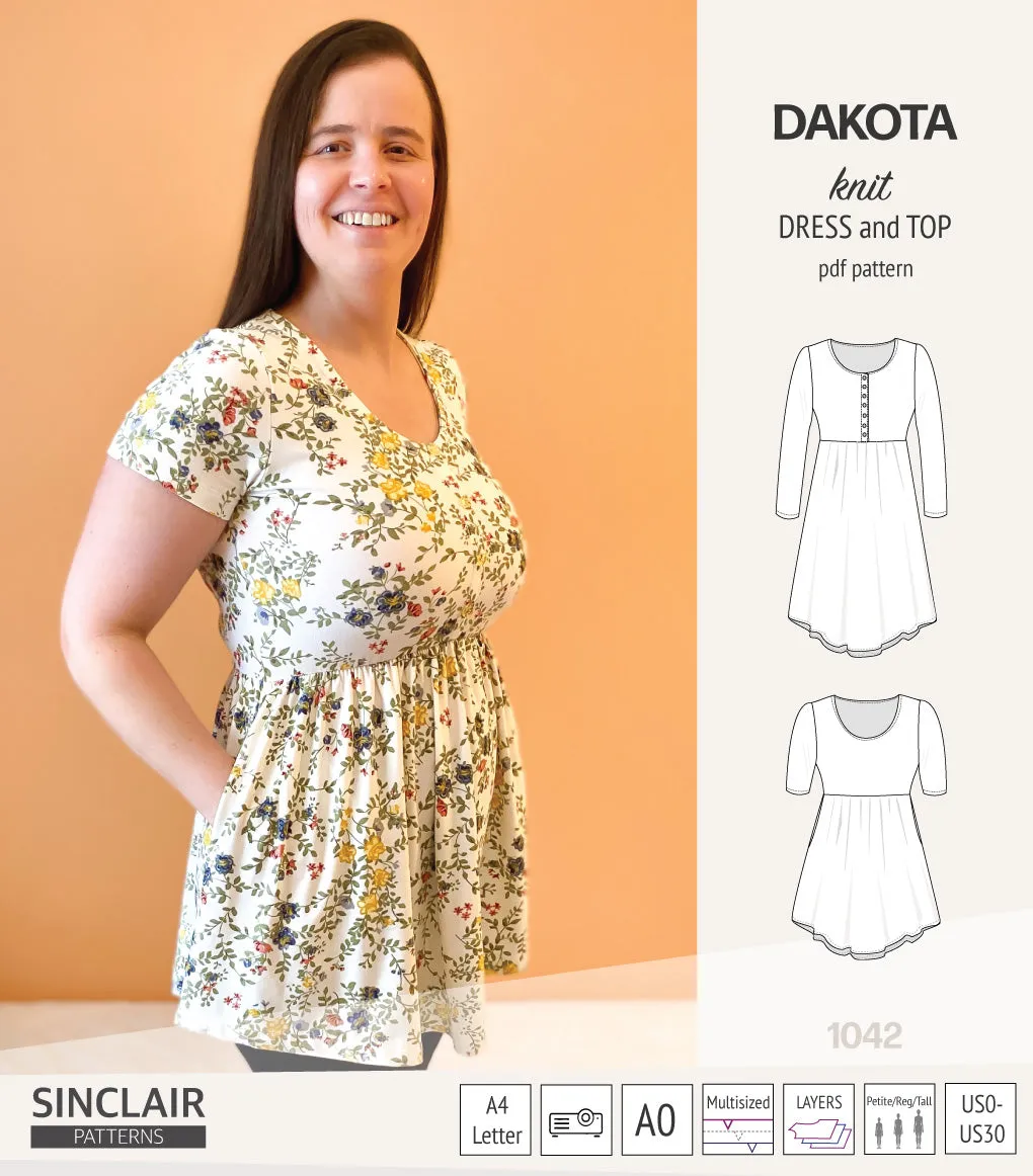 Dakota knit tunic or dress with a peplum and a placket (PDF) (2025 Update)