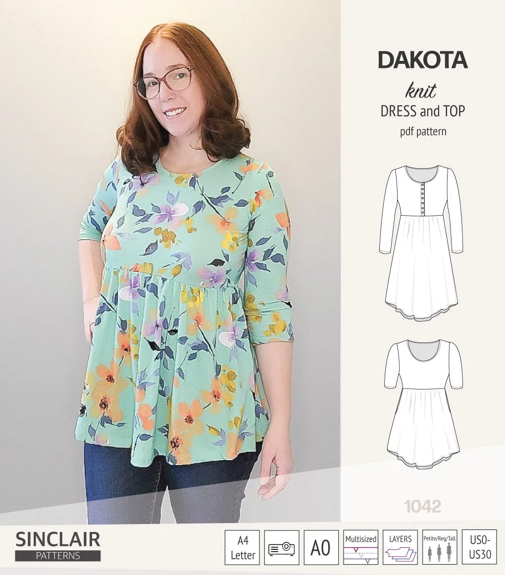 Dakota knit tunic or dress with a peplum and a placket (PDF) (2025 Update)