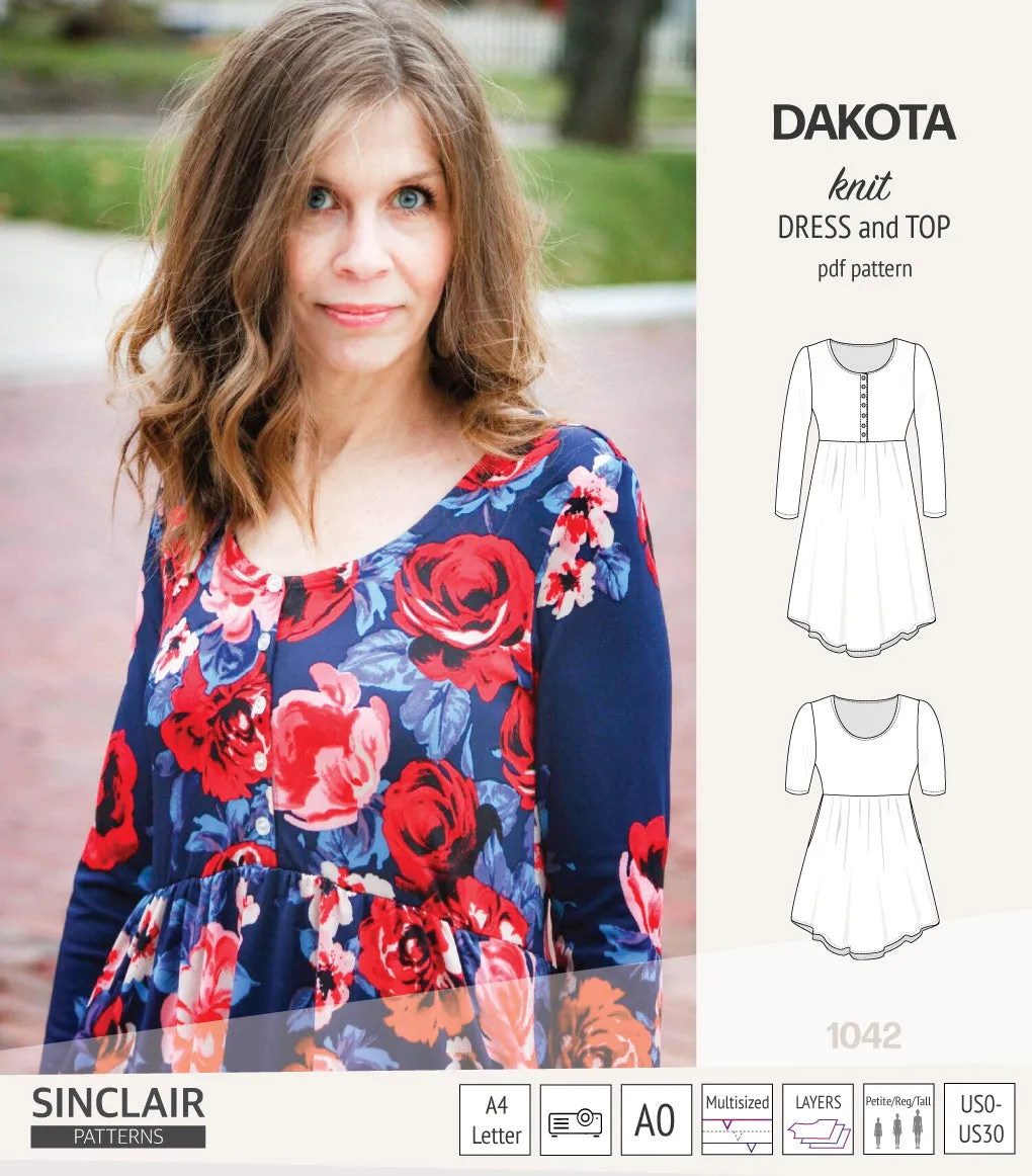 Dakota knit tunic or dress with a peplum and a placket (PDF) (2025 Update)