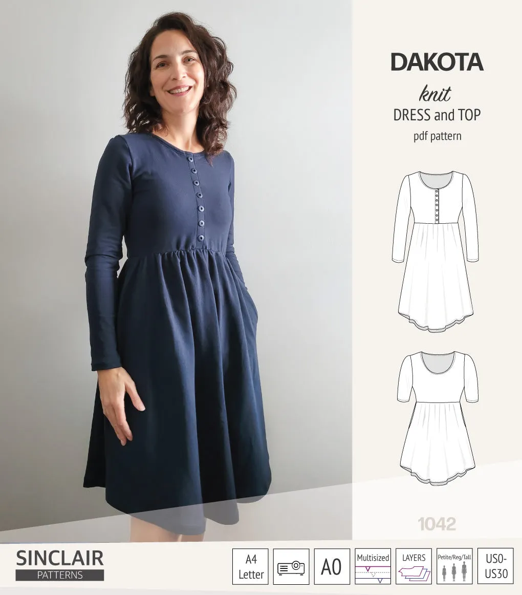 Dakota knit tunic or dress with a peplum and a placket (PDF) (2025 Update)