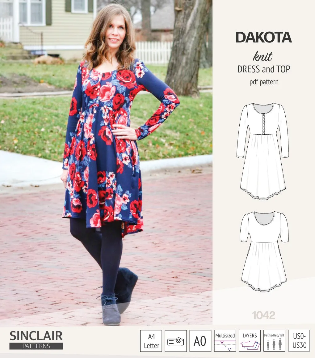 Dakota knit tunic or dress with a peplum and a placket (PDF) (2025 Update)