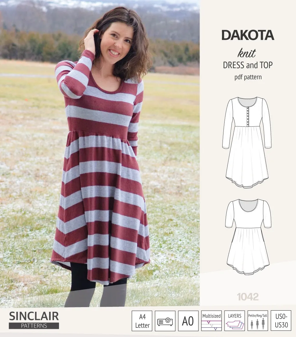Dakota knit tunic or dress with a peplum and a placket (PDF) (2025 Update)