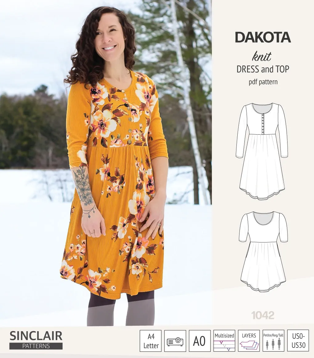 Dakota knit tunic or dress with a peplum and a placket (PDF) (2025 Update)