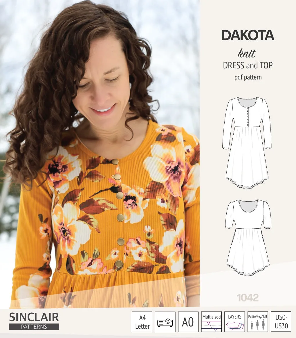 Dakota knit tunic or dress with a peplum and a placket (PDF) (2025 Update)