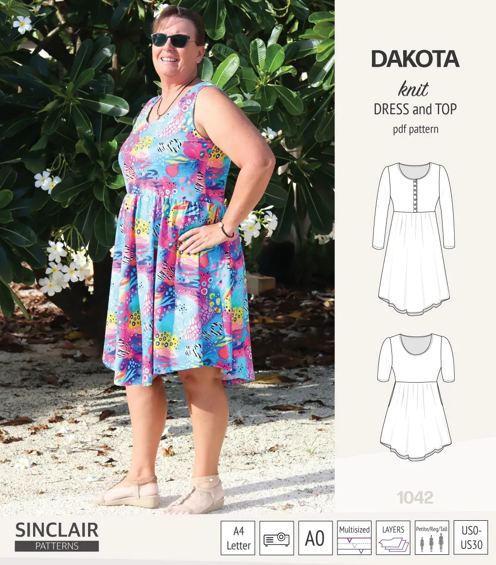 Dakota knit tunic or dress with a peplum and a placket (PDF) (2025 Update)