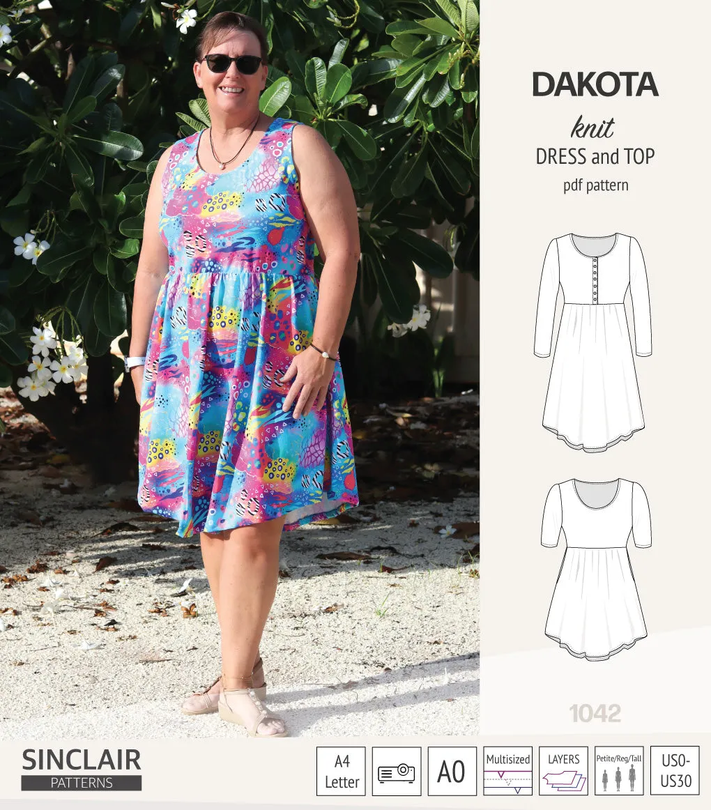 Dakota knit tunic or dress with a peplum and a placket (PDF) (2025 Update)