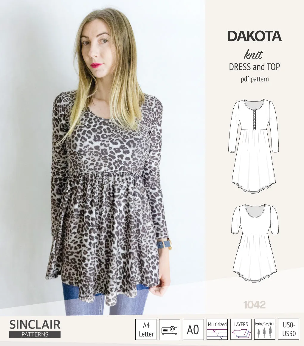 Dakota knit tunic or dress with a peplum and a placket (PDF) (2025 Update)