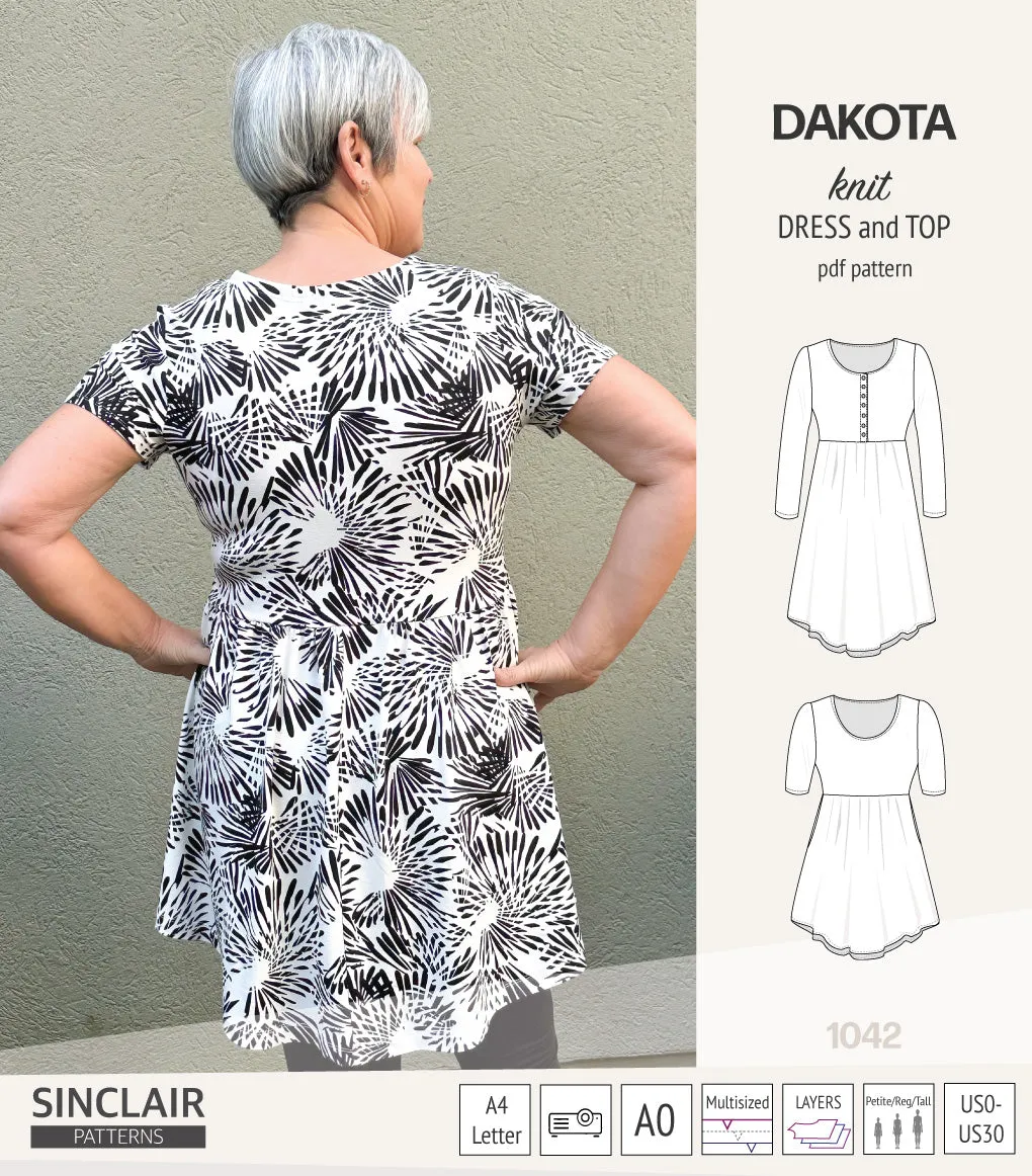 Dakota knit tunic or dress with a peplum and a placket (PDF) (2025 Update)