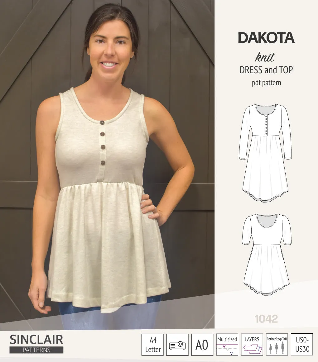 Dakota knit tunic or dress with a peplum and a placket (PDF) (2025 Update)