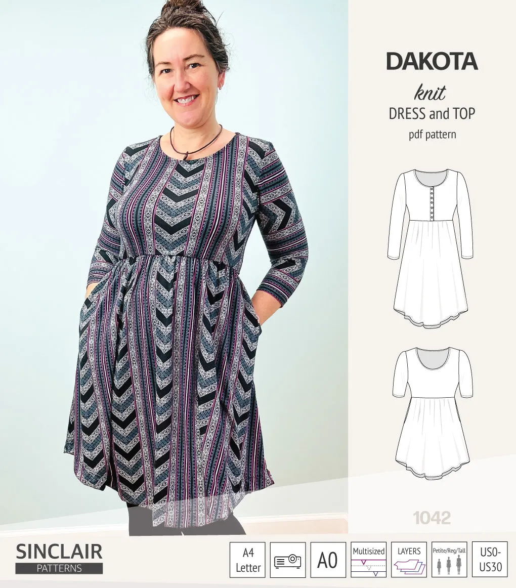 Dakota knit tunic or dress with a peplum and a placket (PDF) (2025 Update)