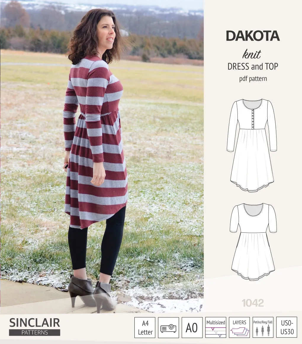 Dakota knit tunic or dress with a peplum and a placket (PDF) (2025 Update)
