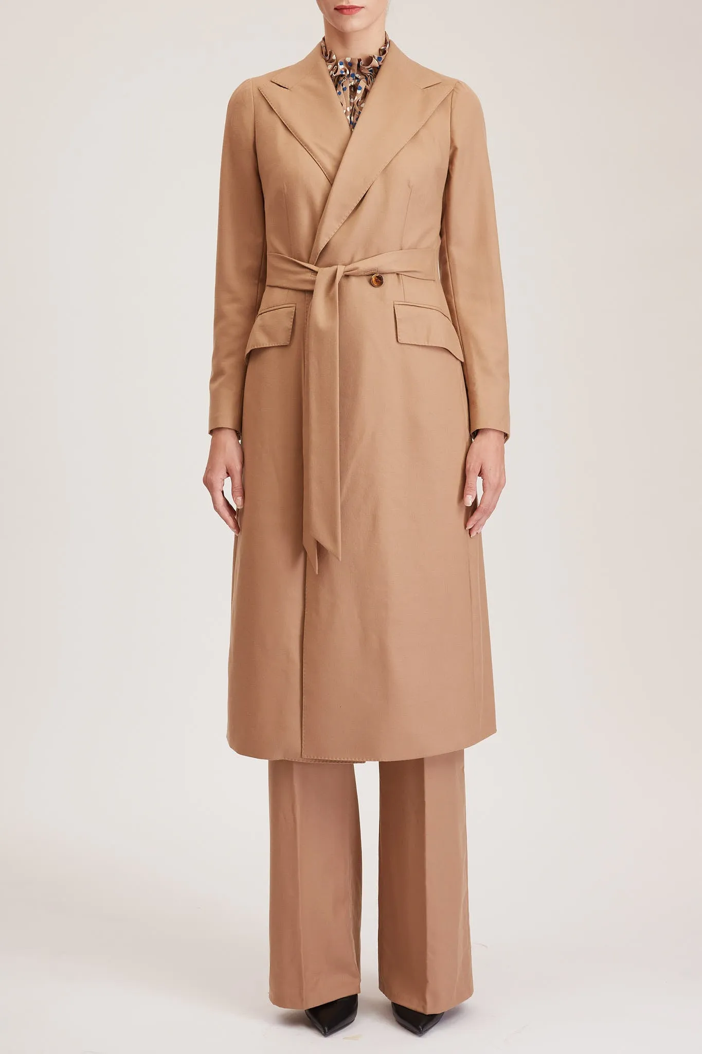 Darlington Jacket - Double breasted long suit jacket in pure beige wool