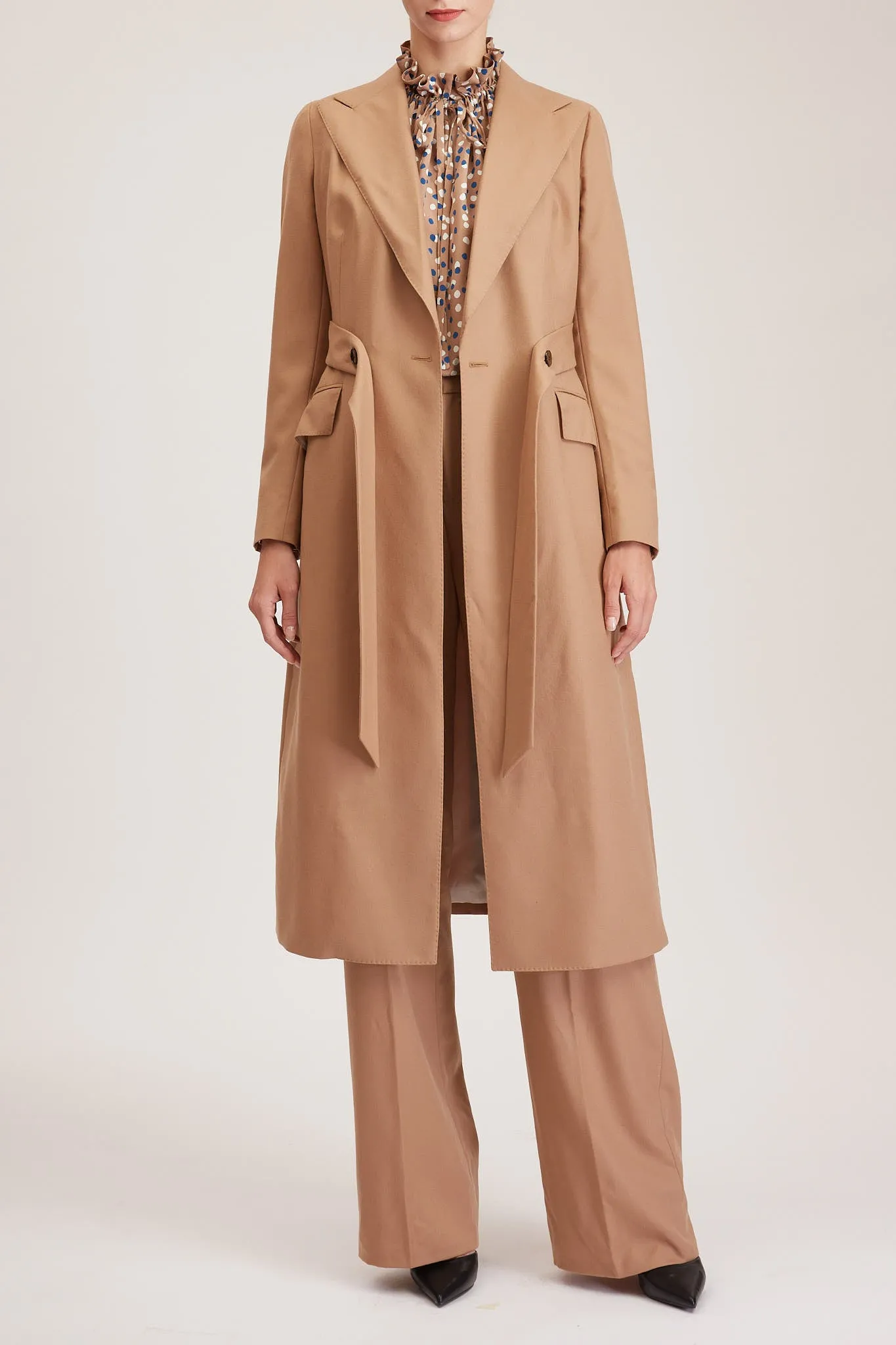 Darlington Jacket - Double breasted long suit jacket in pure beige wool