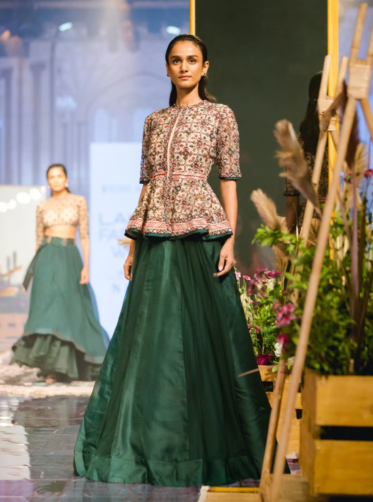 Deep Green Peplum Top With Sharara