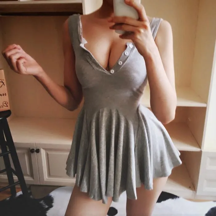 DEEP V LOW BREAST LACE SWEET RETRO DRESS KF26004