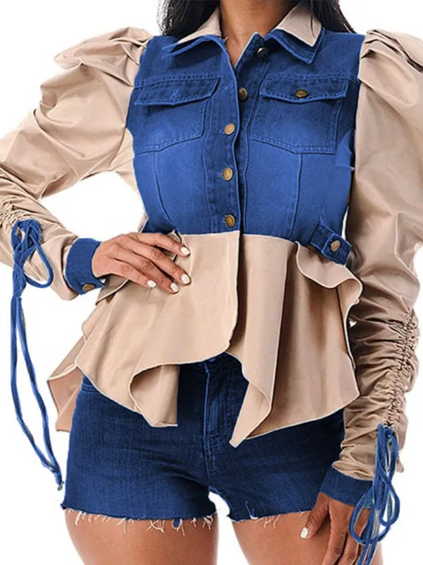 Denim Patchwork Asymmetrical Top