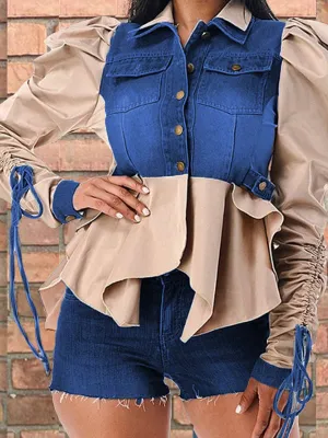 Denim Patchwork Asymmetrical Top