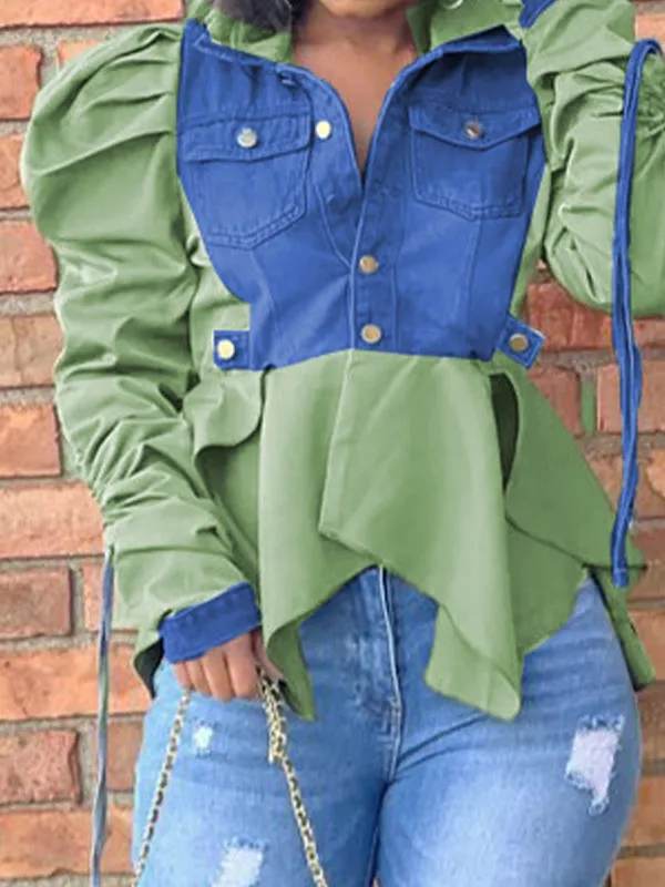 Denim Patchwork Asymmetrical Top