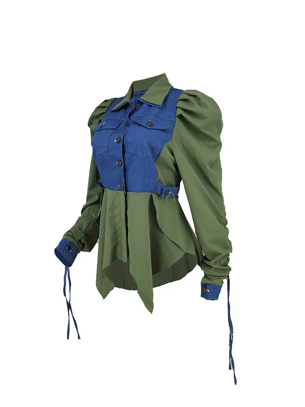 Denim Patchwork Asymmetrical Top