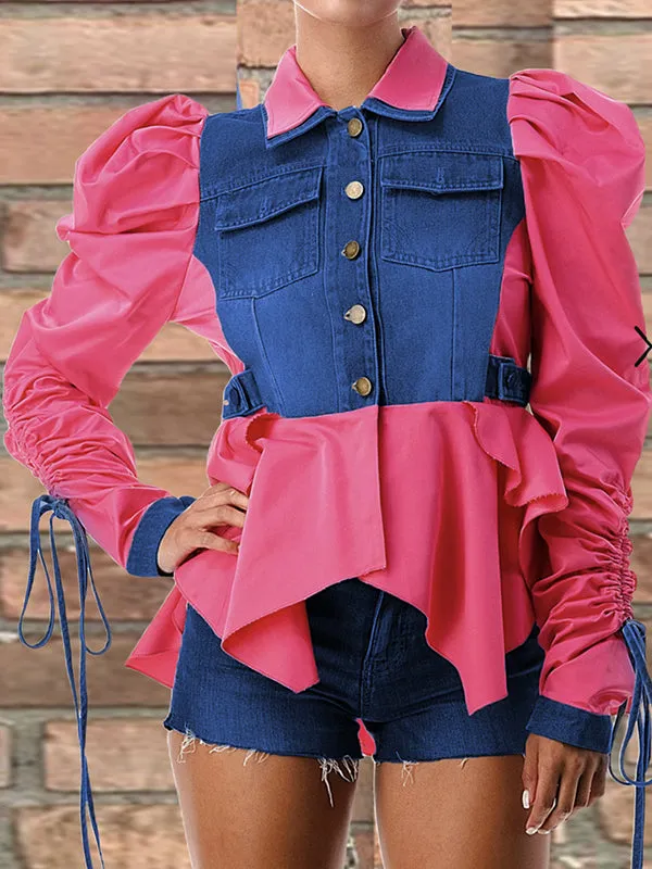 Denim Patchwork Asymmetrical Top