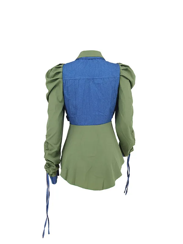 Denim Patchwork Asymmetrical Top