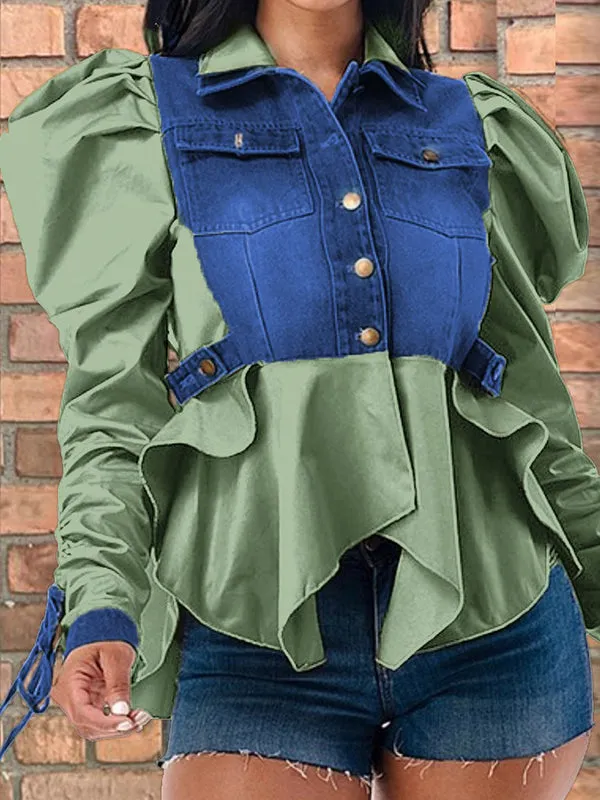 Denim Patchwork Asymmetrical Top