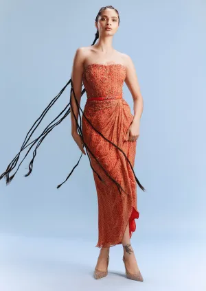 Dhara printed orange draped dress