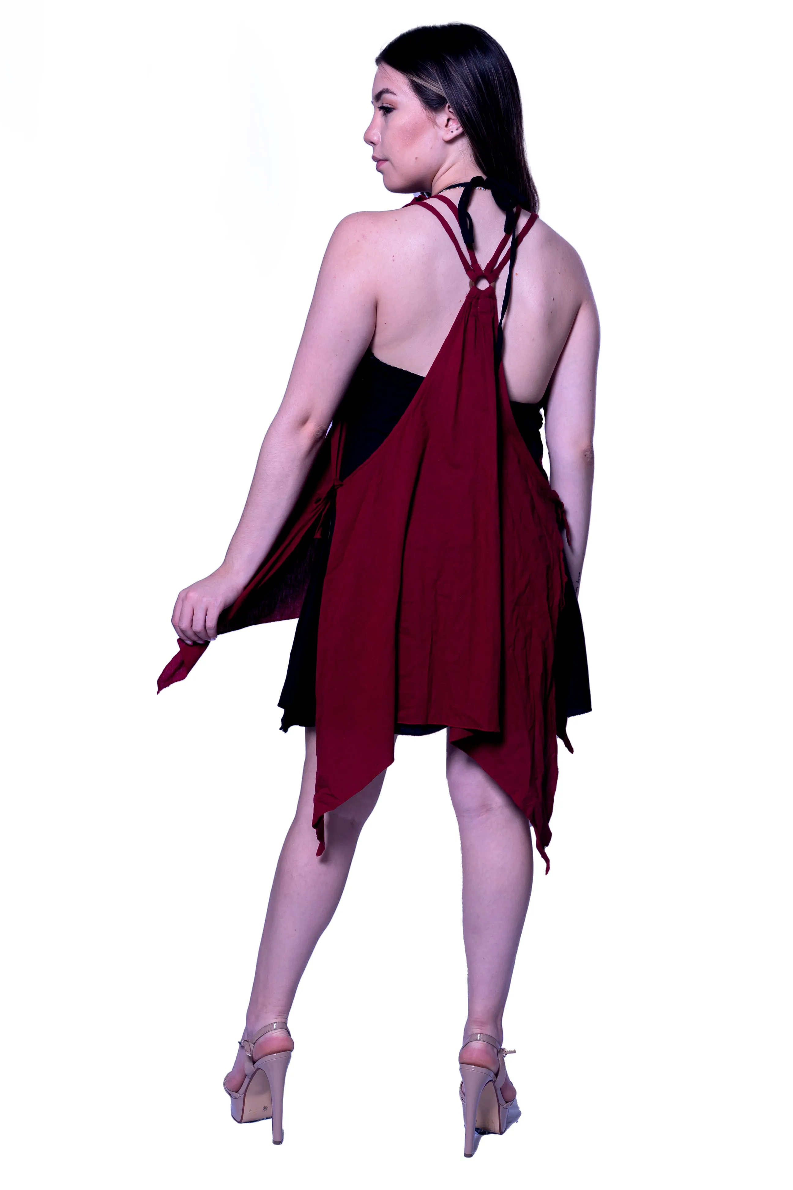 Double Layer Short High Low Dress Maroon