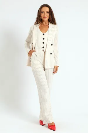 Double Pin Stripe Blazer - Cream