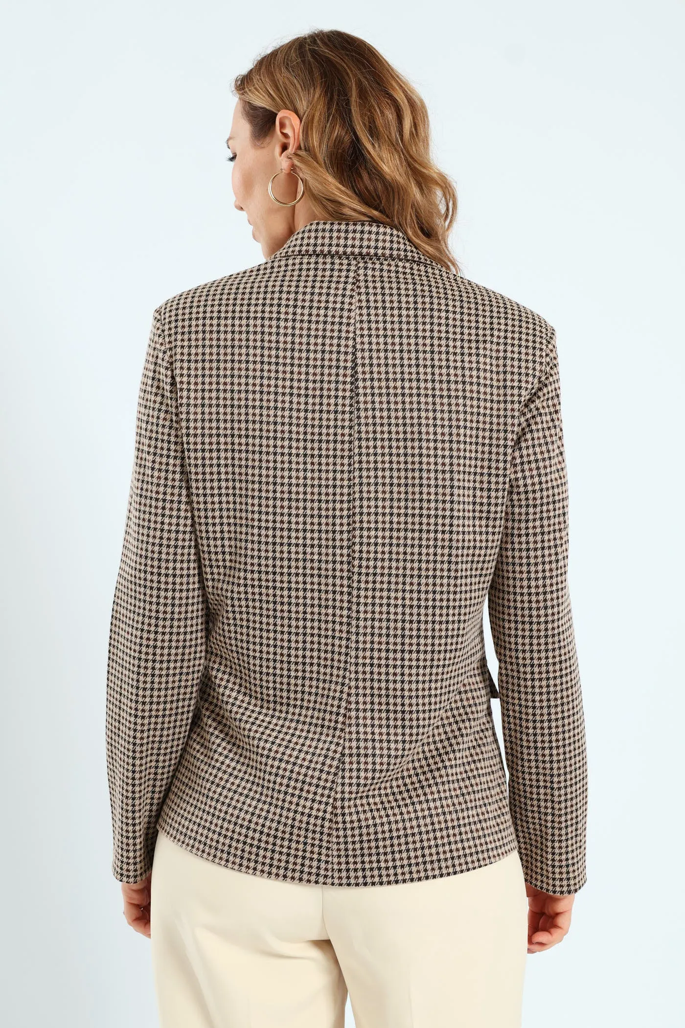 Double Tartan Check Blazer - Brown