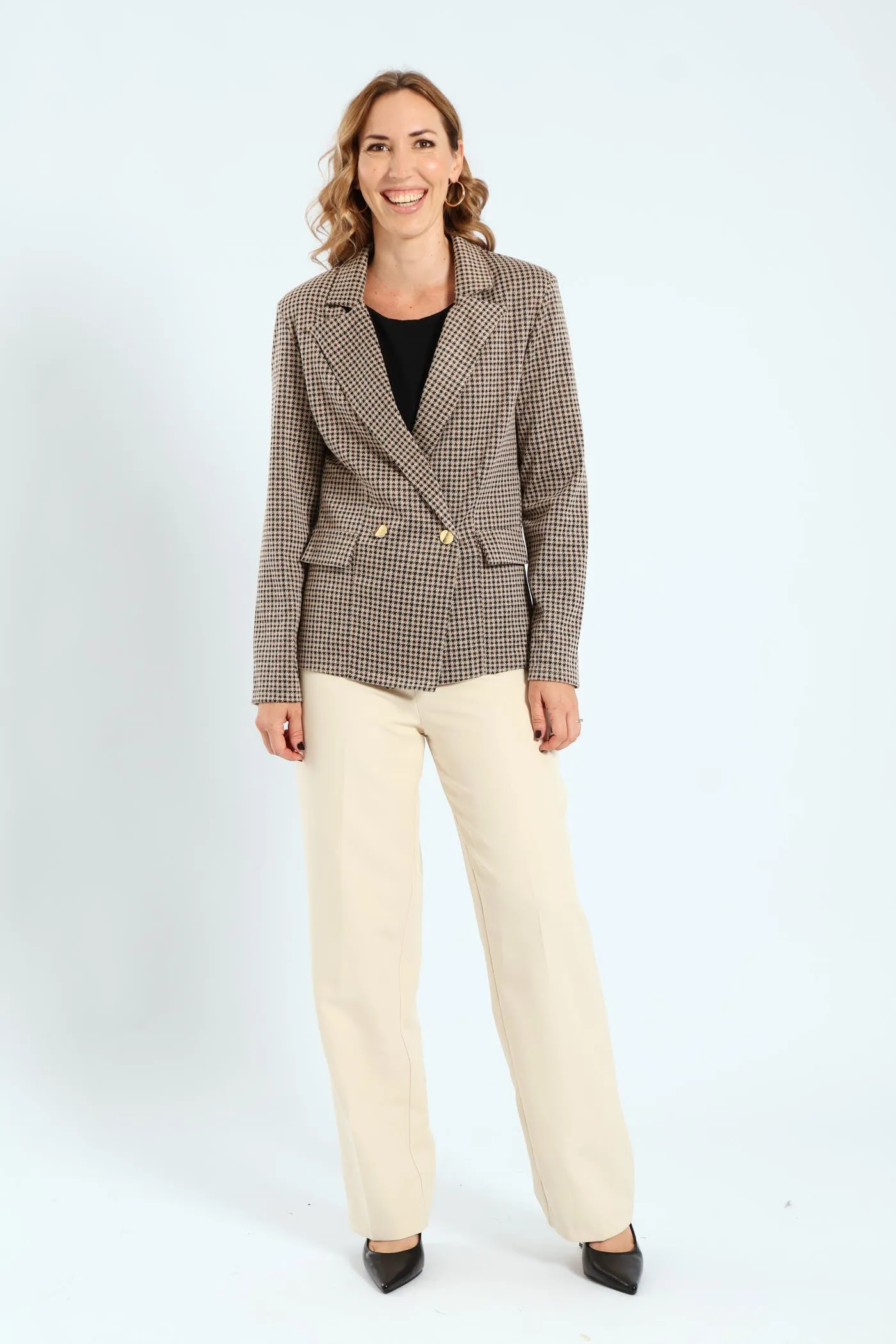 Double Tartan Check Blazer - Brown