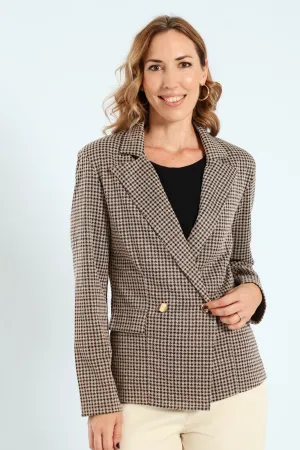 Double Tartan Check Blazer - Brown