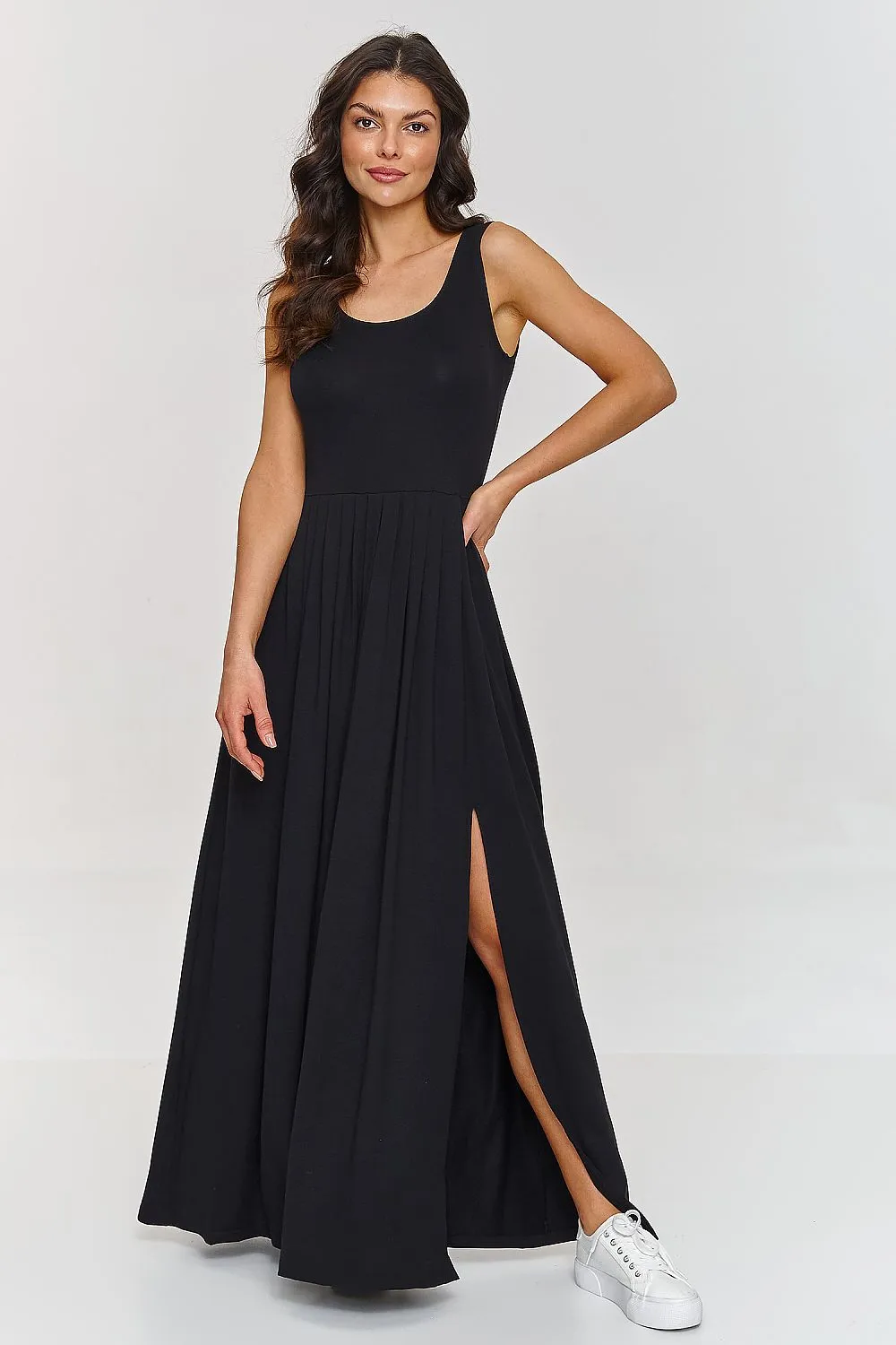 Draped Deep Neckline Maxi Dress