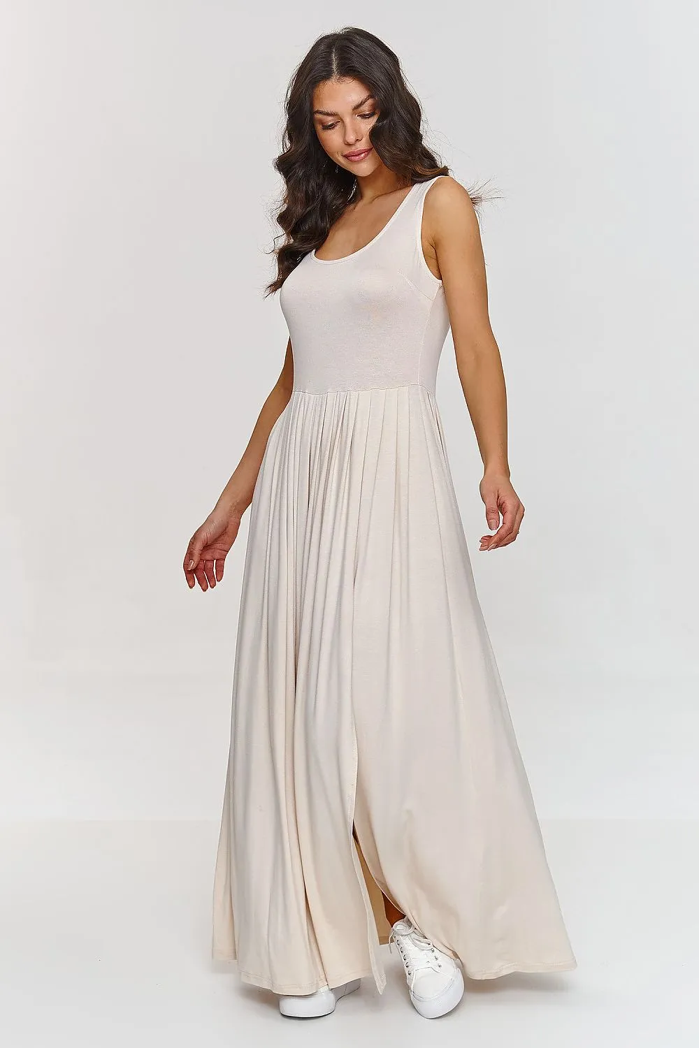 Draped Deep Neckline Maxi Dress