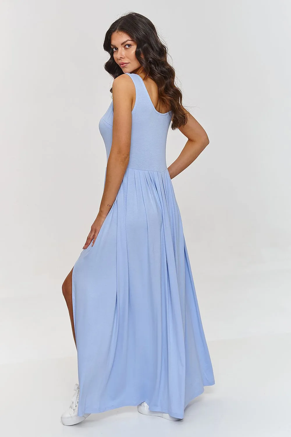 Draped Deep Neckline Maxi Dress