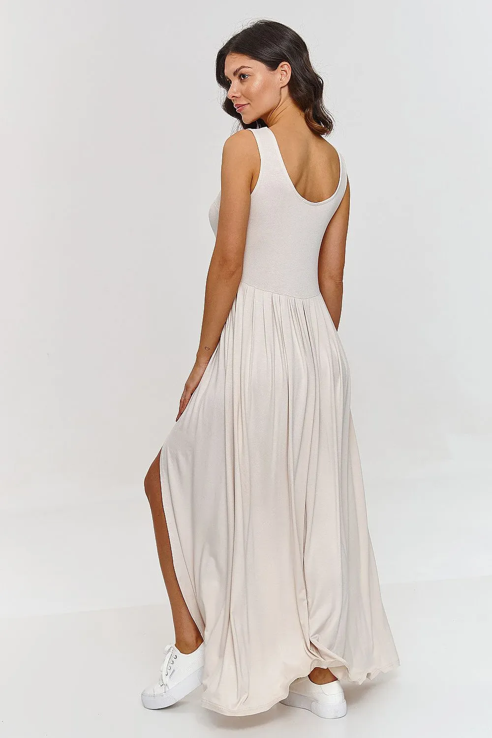 Draped Deep Neckline Maxi Dress