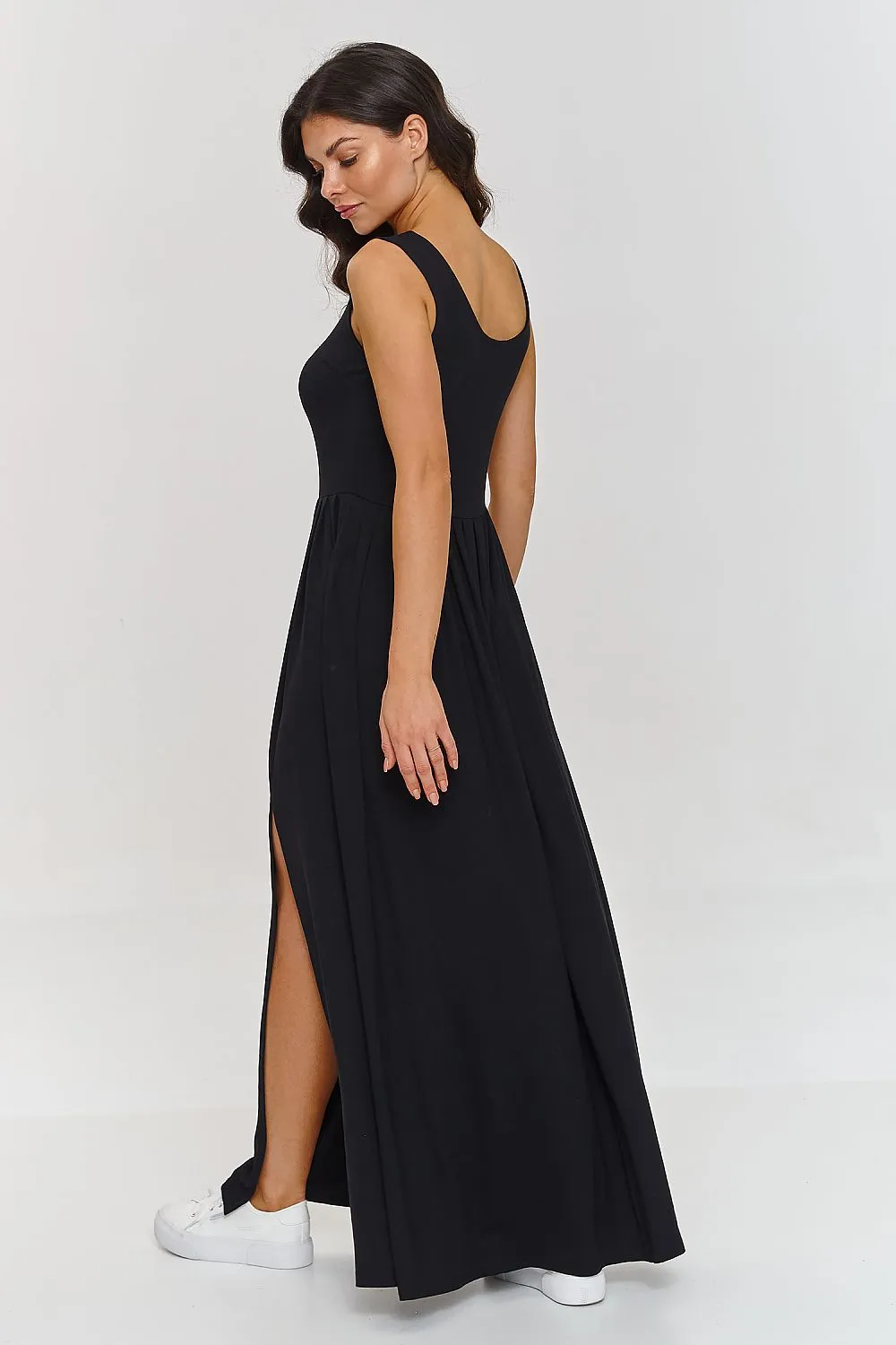 Draped Deep Neckline Maxi Dress